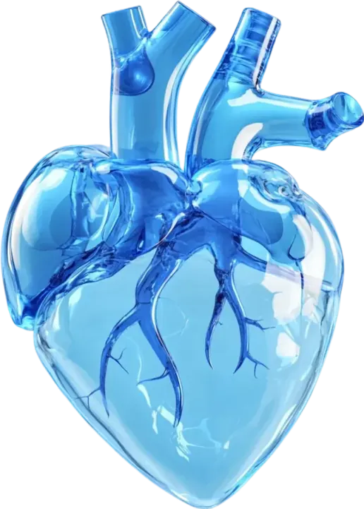 Blue crystal anatomical heart representing ICU-level critical care delivered at home