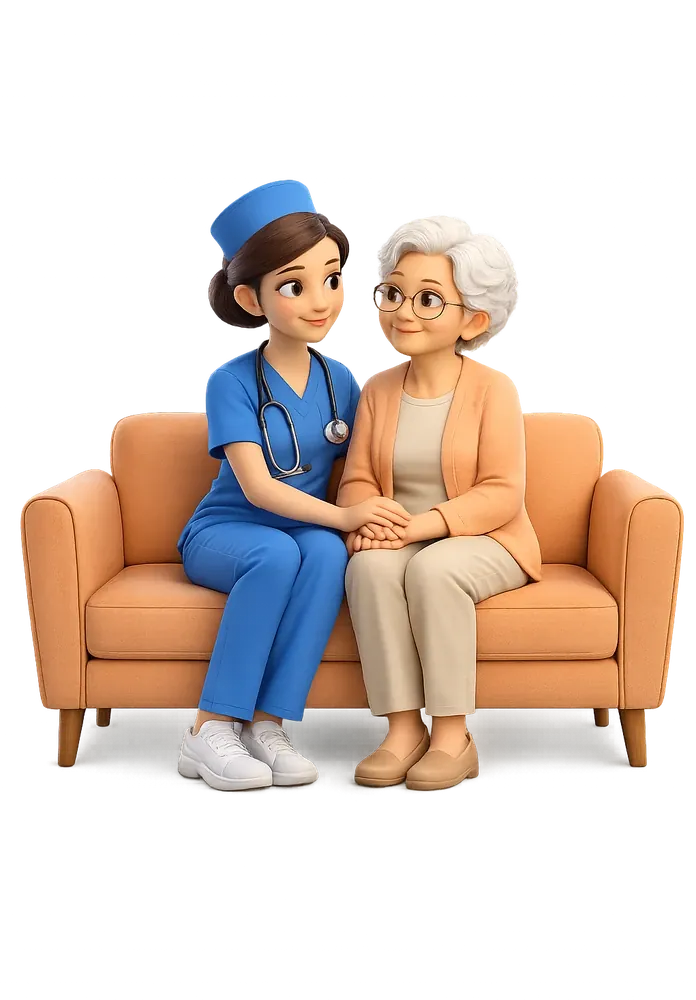Varolyn home-care nurse sitting with an elderly patient
