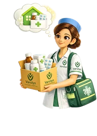 Medicine delivery at home — Varolyn nurse with medicine box