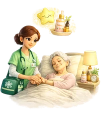 Palliative care at home — Varolyn nurse comforting senior patient