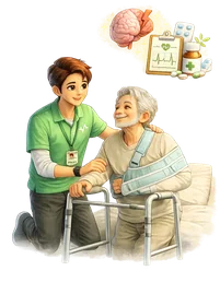 Post-stroke care at home — Varolyn doctor with recovering senior