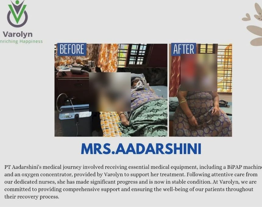 Varolyn patient story card — recovery-focused care journey with medical equipment support at home.