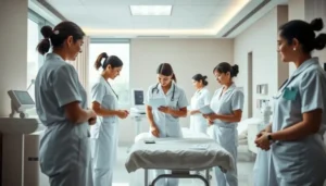 A team of skilled nurses in a modern, well-equipped home healthcare facility operated by Varolyn Healthcare. The nurses, dressed in crisp white uniforms, work in harmonious coordination, tending to the needs of their patients with attentive care and compassion. Soft, diffused lighting sets a warm, calming atmosphere, while large windows allow natural light to flood the space. The space is clean, organized, and designed for maximum patient comfort and efficient care delivery. In the background, subtle but state-of-the-art medical equipment stands ready to support the nurses in providing top-tier nursing care at home in Bangalore. nursing at home in bangalore